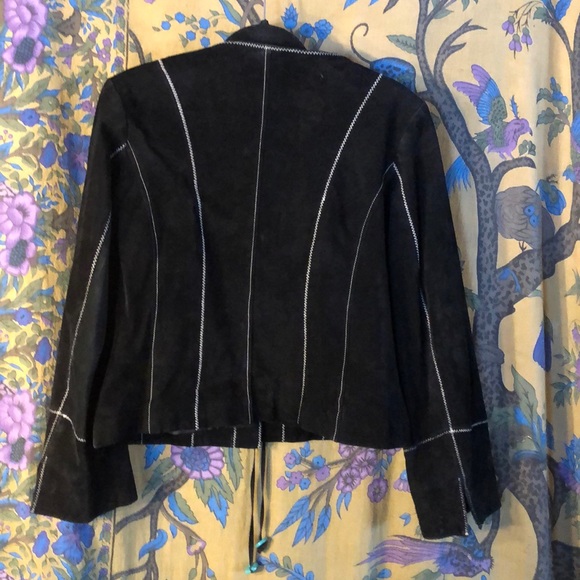 Suede Jacket with Accent Stitching and Buttons - Picture 6 of 8